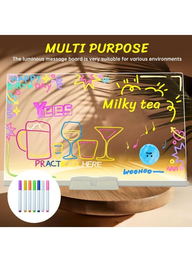 لوح ملاحظات ليد ملون – لوحة أكريليك قابلة للمسح الجاف مع إضاءة نيون – سبورة بيضاء شفافة مضيئة مع قلم 7 ألوان – لوحة رسائل ورسم للمكتب والمنزل وغرفة الأطفال USB - Image 5